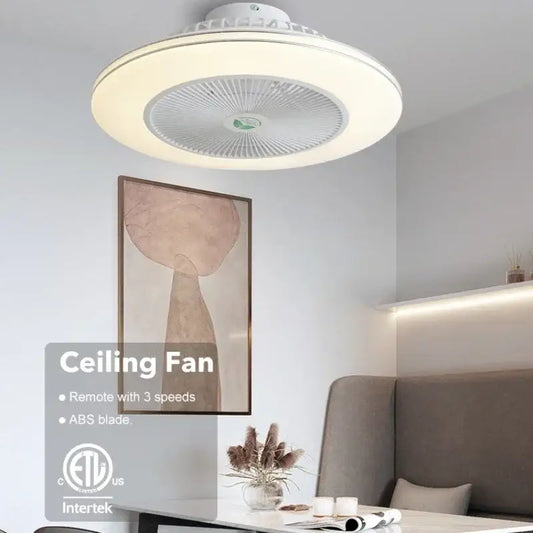 Modern white invisible blade led ceiling fan with abs blades and integrated lighting for bedroom decorbites invisible blade