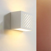 Modern white laser cut cube wall light with circular cutouts gypsum sconce for bedroom lighting