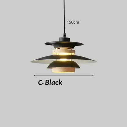 Black led pendant light with layered disc-shaped shades and warm glow perfect for kitchen decorbites colorful design