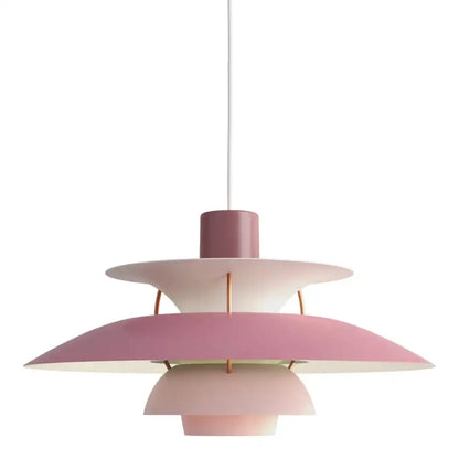 Modern white led pendant light with pastel pink layered design and gold accents ideal for kitchen decorbites colorful decor