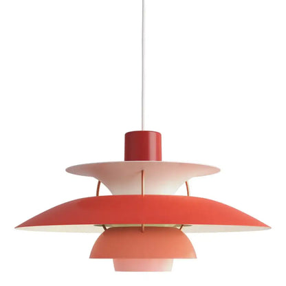 Modern white layered led pendant light with concentric red and white shades by decorbites colorful for kitchen decor