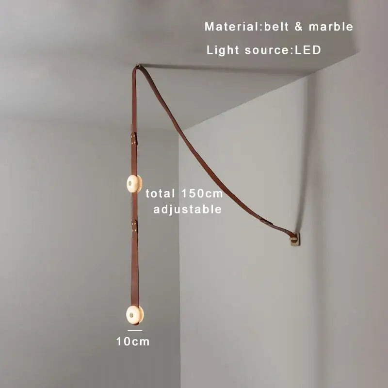 A sleek adjustable 150cm pendant lights wall sconce made of brown leather and designer belt marble for modern decorbites