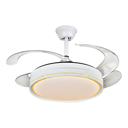Modern white led ceiling fan with curved blades and gold trim circular light panel for decorbites decor led ceiling use