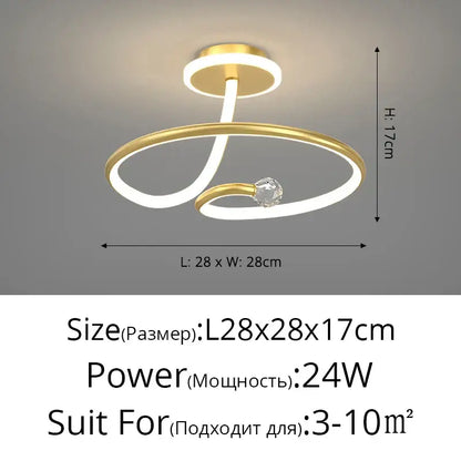 Modern white led ceiling light chandelier with gold twisted ring design and crystal accent for living room decorbites led ceiling