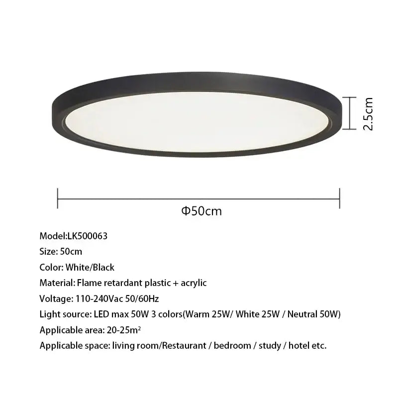 Black-framed circular decorbites led ceiling light with white diffuser modern white led ceiling light for living room lk500063