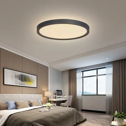Modern white led ceiling light with sleek black frame and warm white center ideal for living room decorbites led ceiling use