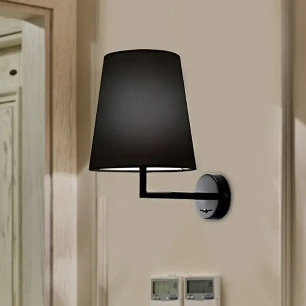 Modern white led cone wall mounted fabric sconce with black fabric lampshade and matte black finish for living room lighting