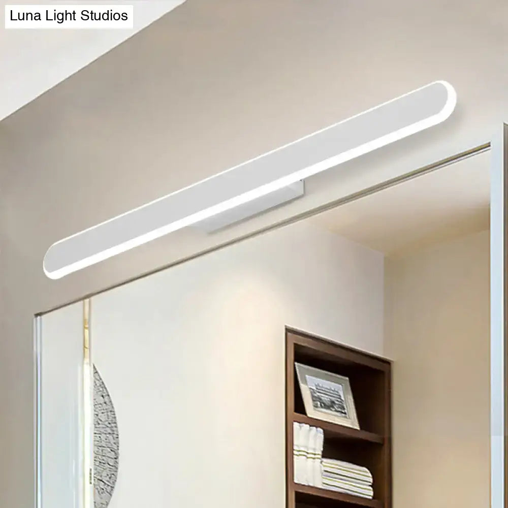Modern white led wall light bathroom mirror fixture with sleek slim rectangular design and rounded ends
