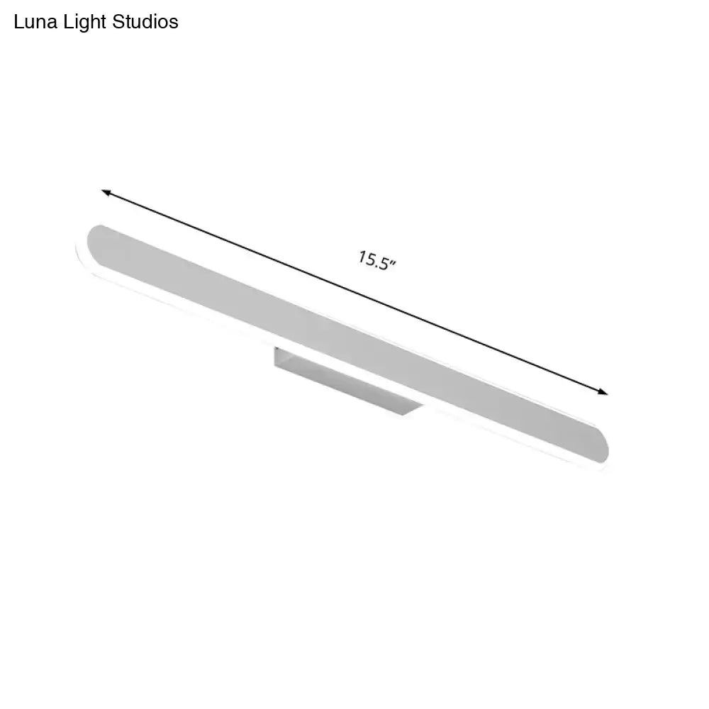 Modern white led wall light with sleek metallic finish designed as a 15.5-inch bathroom mirror fixture