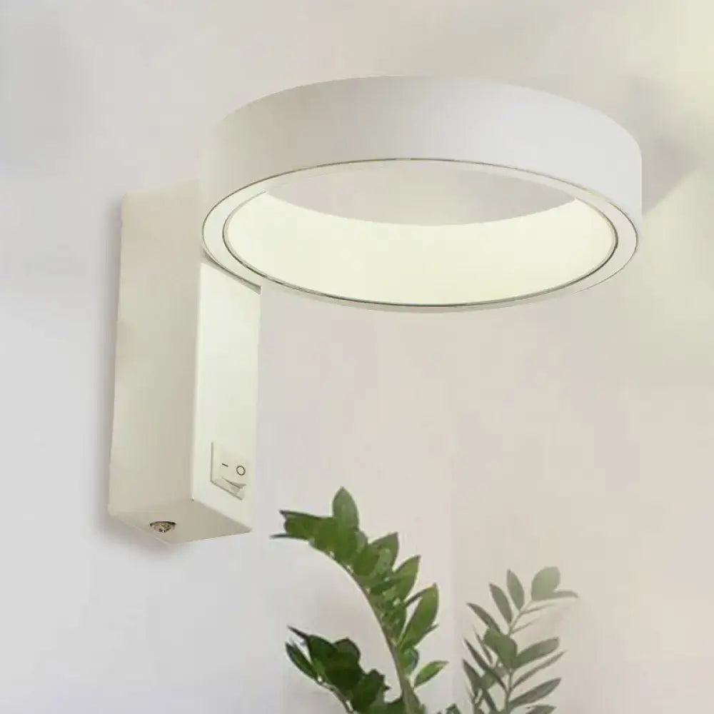 Modern white circular wall sconce with sleek minimalist design direct wired and bulb included for living room lighting