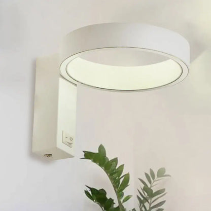 Modern white circular wall sconce with sleek minimalist design direct wired and bulb included for living room lighting