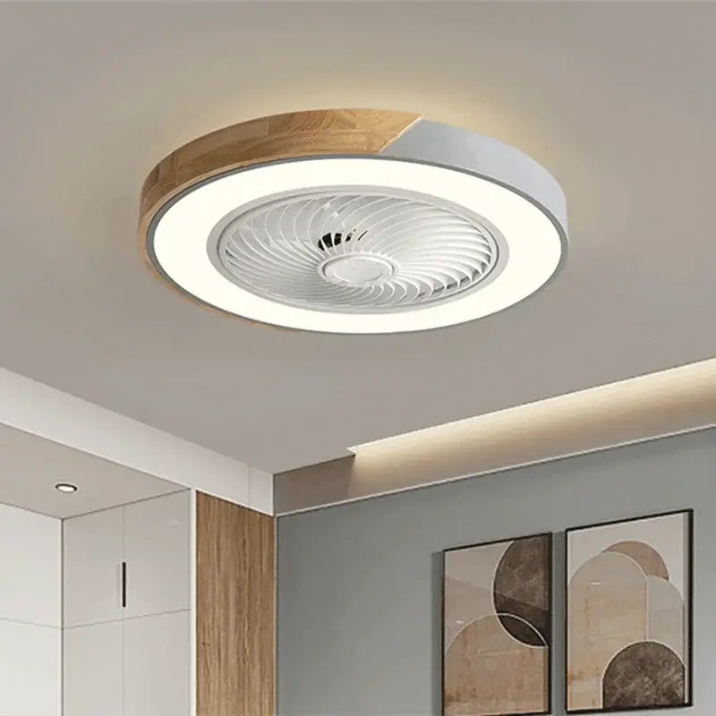 Modern white and light wood 52cm ceiling fan light with integrated led lighting for living room use