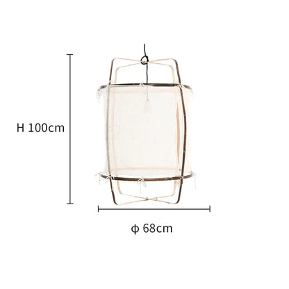 Modern white linen cotton pendant lamp with slender metallic frame and translucent mesh panels for kitchen island lighting
