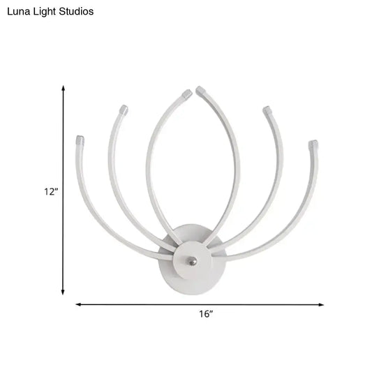 Modern white lotus wall sconce with curved spider-like arms and circular base for bedroom LED lighting