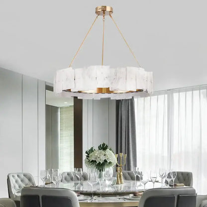 Modern white marble and gold cloud mist glass pendant lights with concentric rings for dining room decorbites cloud mist