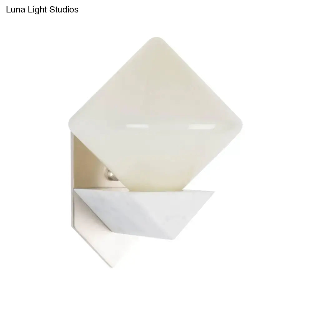 Modern white marble triangle wall sconce with cream glass shade and metallic wall mount for 220v-240v 110v-120v use