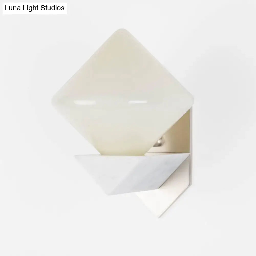 Cream-colored modern wall mount marble triangle wall sconce with frosted glass shade for 220v-240v 110v-120v use
