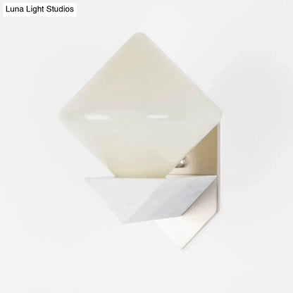 Cream-colored modern wall mount marble triangle wall sconce with frosted glass shade for 220v-240v 110v-120v use