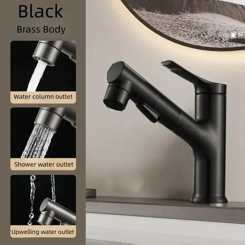 Modern white matte pull-out decorbites basin faucet with black brass body and multiple water outlets for kitchen use