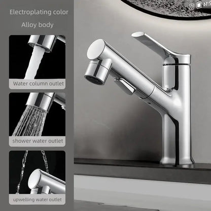 Modern white matte pull-out faucet with chrome-finished alloy three outlet design for decorbites basin faucet use