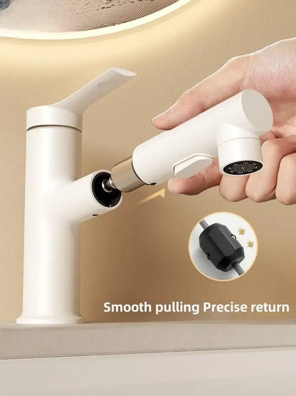 Modern white matte pull-out faucet with sleek minimalist design and single handle for decorbites basin faucet use