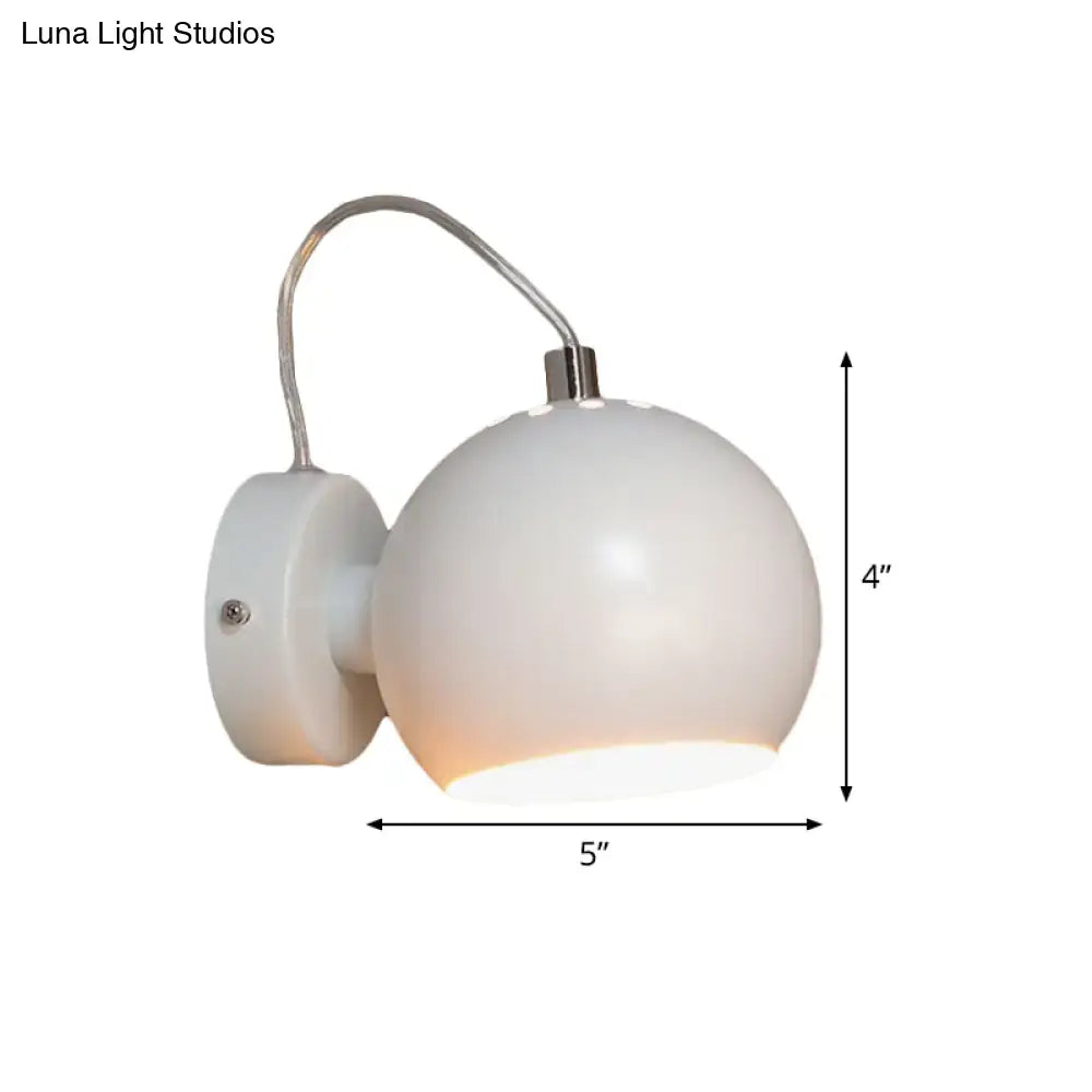 Modern white wall light with metal shade and curved arm featuring a matte finish 110v-120v bedroom fixture