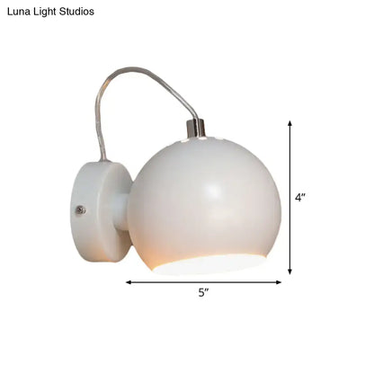 Modern white wall light with metal shade and curved arm featuring a matte finish 110v-120v bedroom fixture