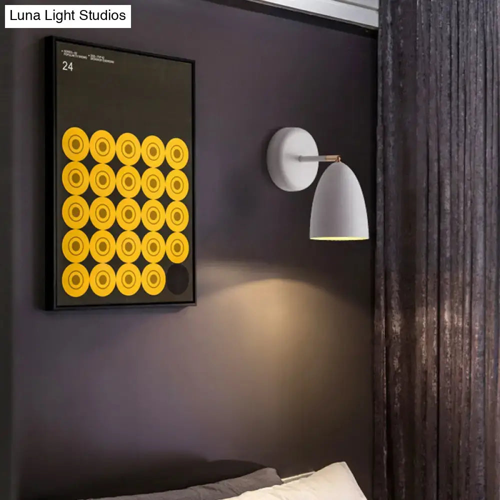 Modern white metal shade wall lighting with white ceramic flare and warm light for bedroom reading lamp