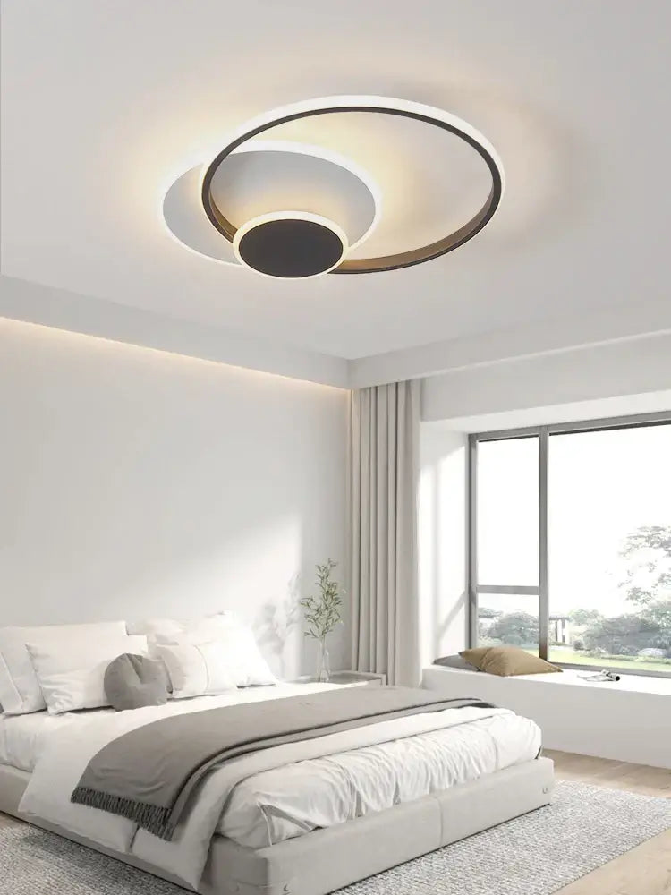 Modern white minimalist circles led ceiling lights featuring concentric rings in white black and gold for bedroom decorbites circles led design