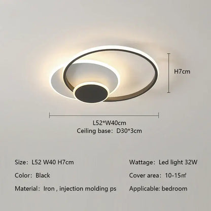 Modern black circular led ceiling light with concentric rings made of iron and injection-molded ps for decorbites circles led ceiling use