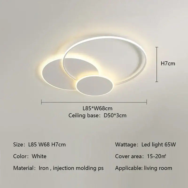 Modern white minimalist circles led ceiling lights with three overlapping iron and ps rings for bedroom decorbites circles led