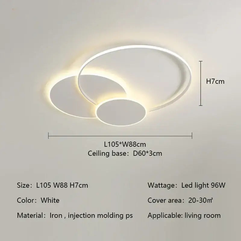 Modern white minimalist circles led ceiling lights with interlocking iron and injection-molded PS rings by decorbites