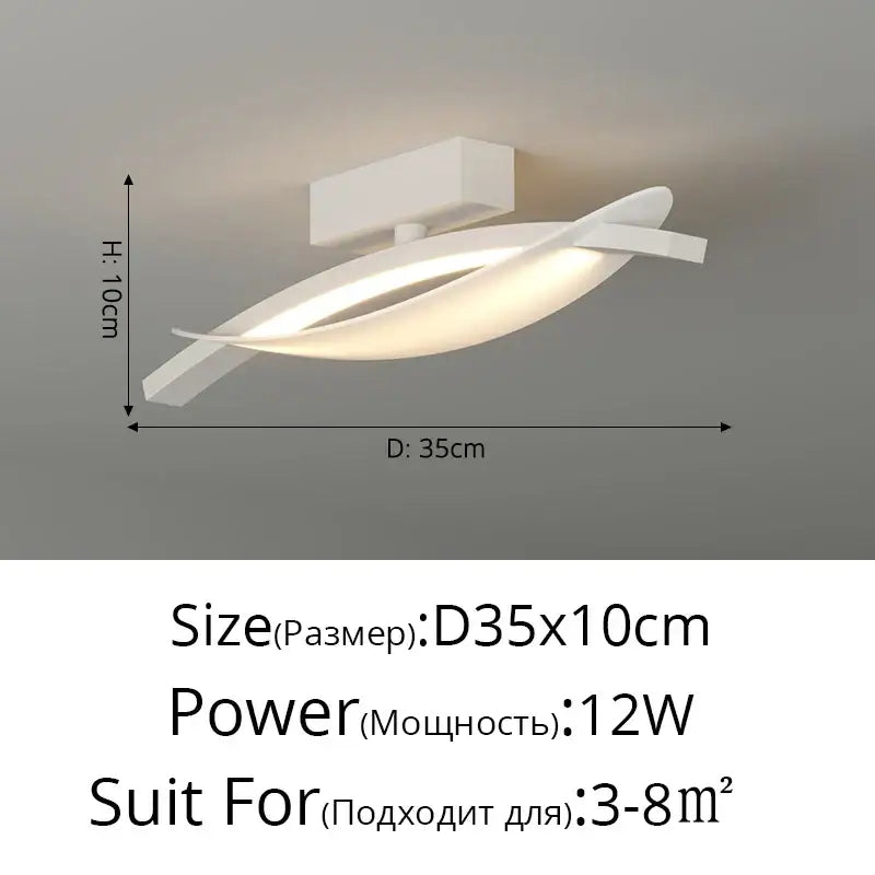 Modern white minimalist led ceiling light strip with sleek flowing design and rectangular mounting base for living room