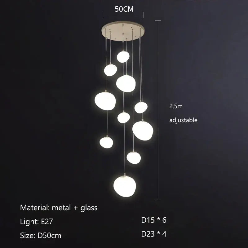 Modern white spherical pendant lights with cobblestone glass led shades for villa staircase decorbites cobblestone glass