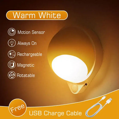 Modern white warm white rechargeable led night light with rotating magnet design for bedroom use