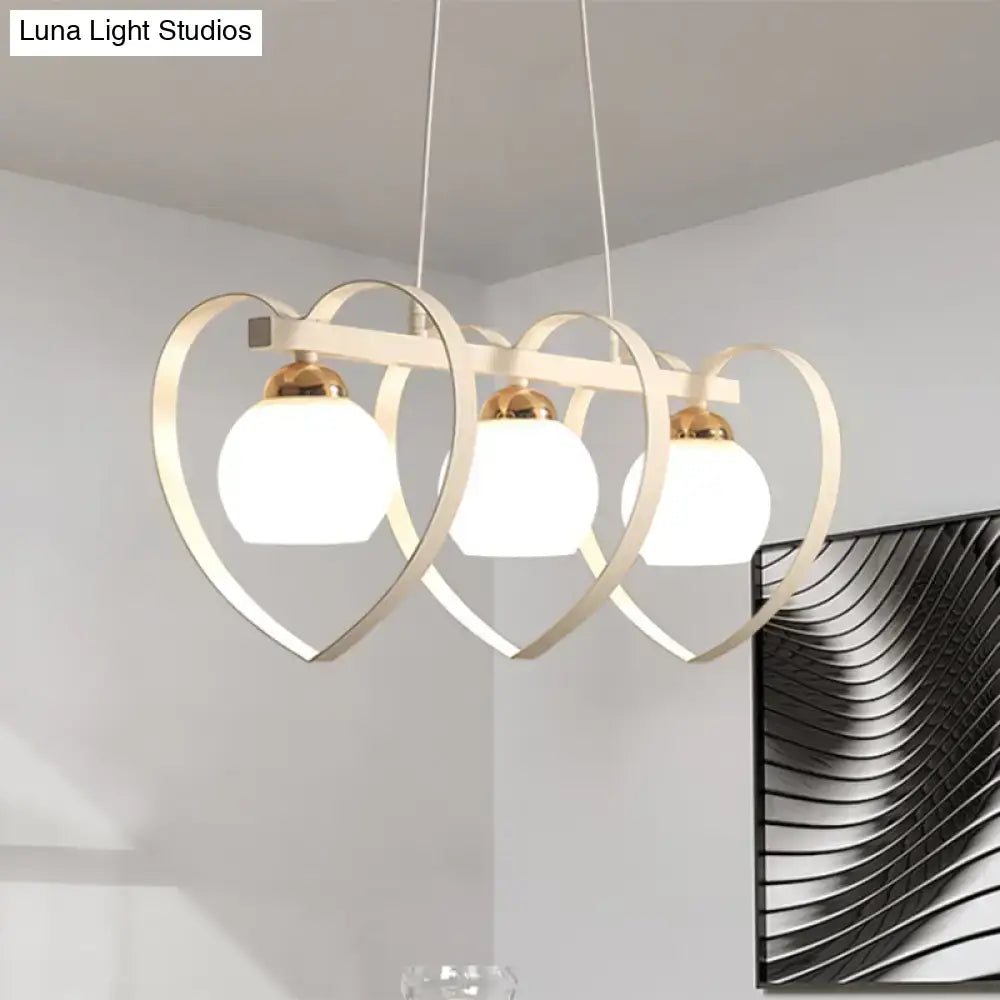 Decorbites contemporary opal glass island lighting with three white frosted globes and gold heart frames 110v-120v e26 e27 bulb base