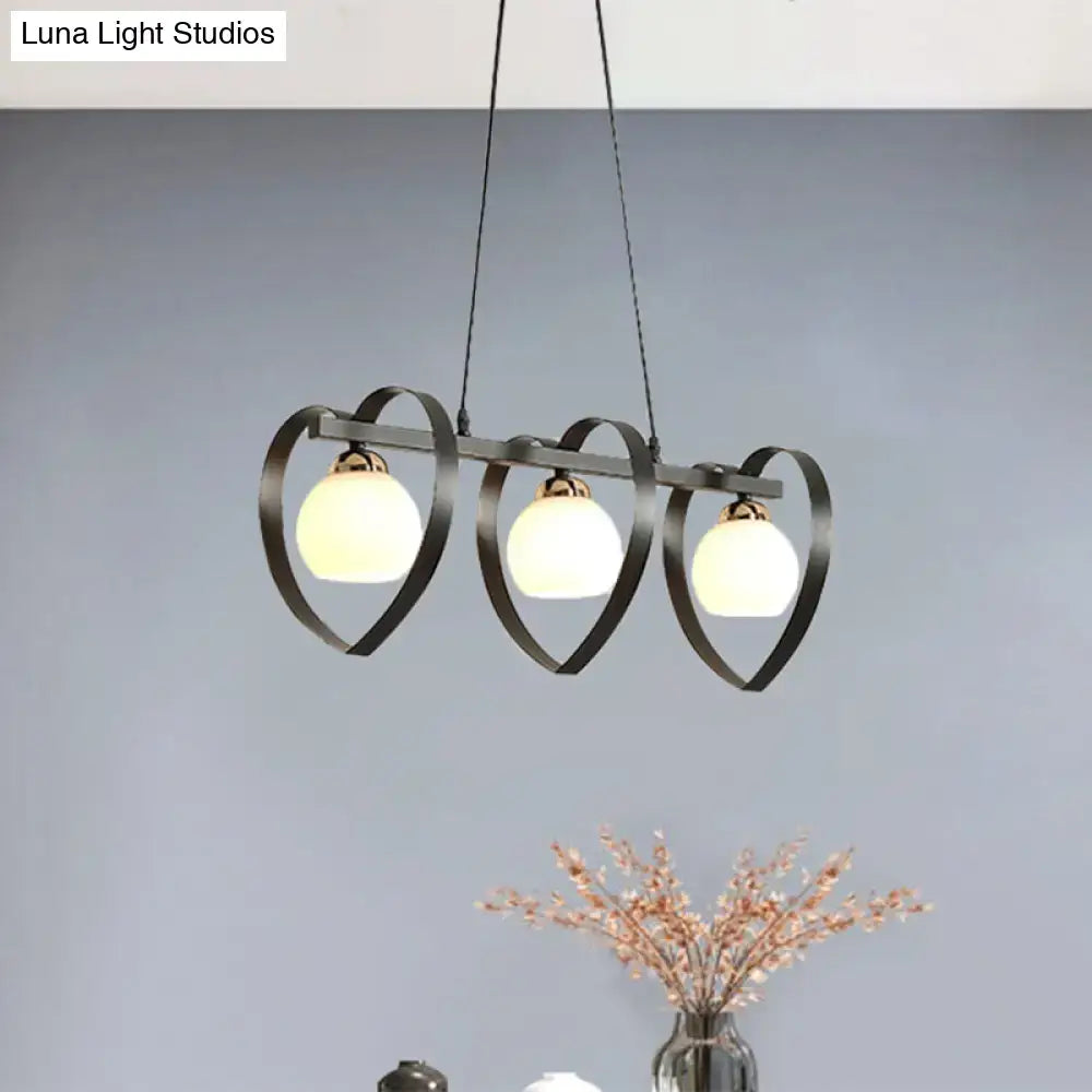 Decorbites™ contemporary black metal pendant light with three heart frames and opal glass bulbs 110v-120v e26 e27 bulb base