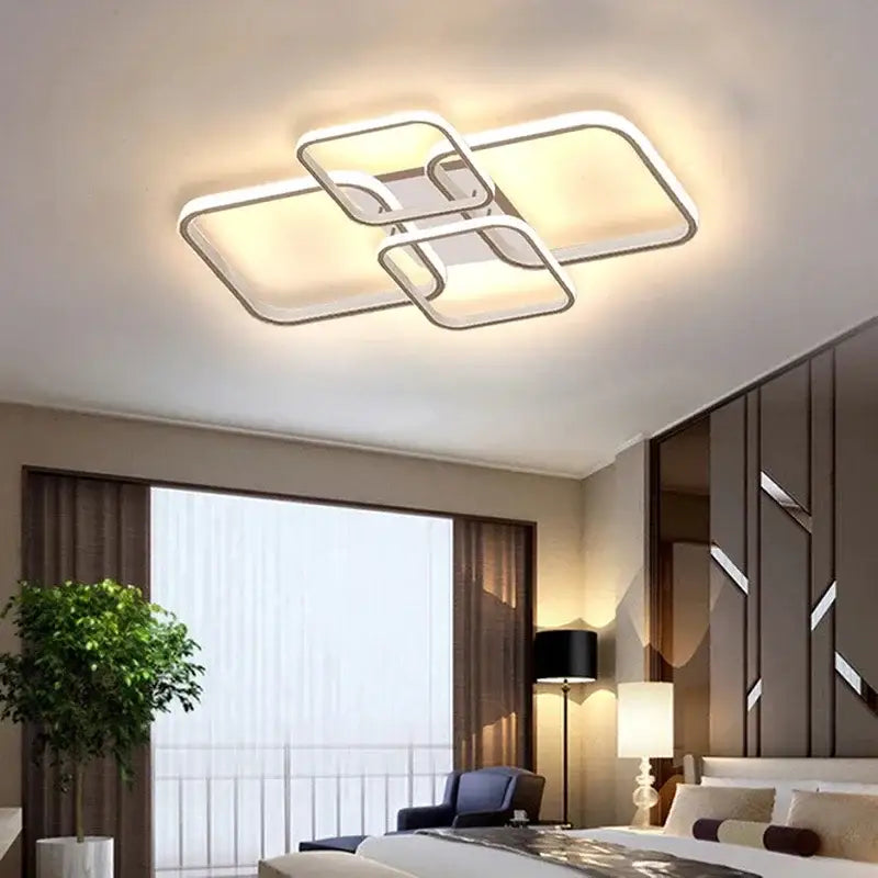 Modern white overlapping led ceiling light with sleek frame and warm glowing panels for living room decorbites ceiling light