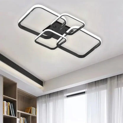 Modern black and white rectangular decorbites led ceiling light with overlapping geometric frames for living room decor