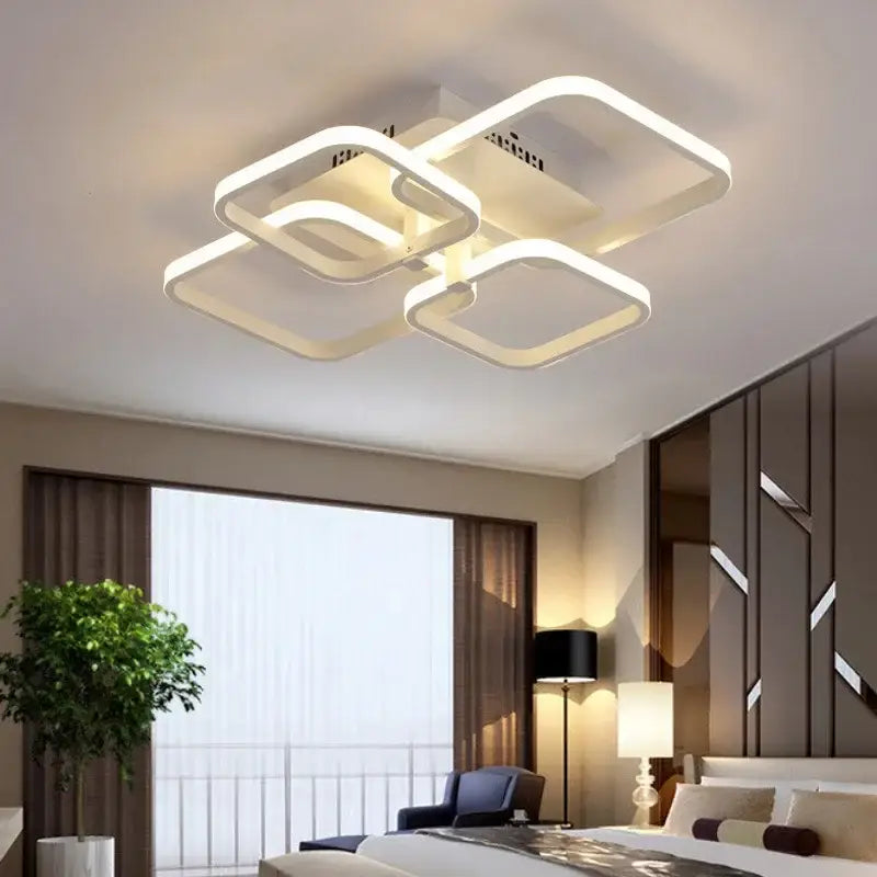 Modern white overlapping geometric square led ceiling light by decorbites for living room decor and illumination
