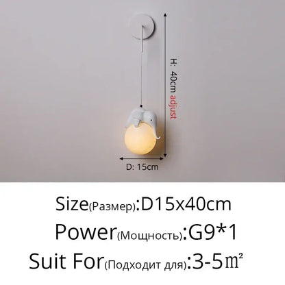 Modern white panda bear bedroom wall lamp shaped like an elephant with a warm glowing bulb for decorbites bear bedroom