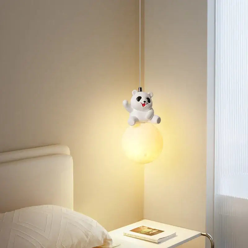 Modern white panda bear bedroom wall lamp with soft yellow spherical light perfect for decorbites bear bedroom