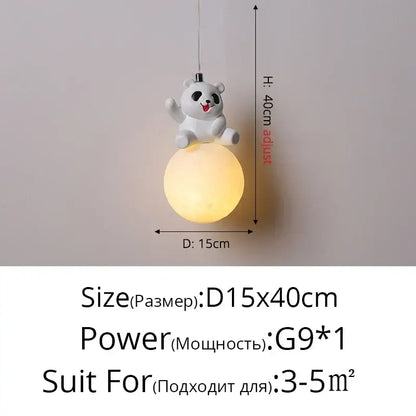 Modern white panda bear bedroom wall lamp with glowing spherical base for decorbites bear bedroom pendant light