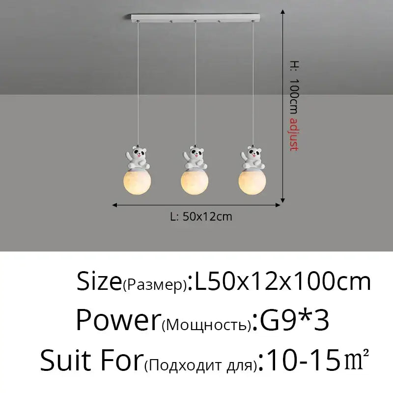 Modern white panda bear bedroom wall lamp with three spherical glass globes perfect for bear bedroom wall decorbites