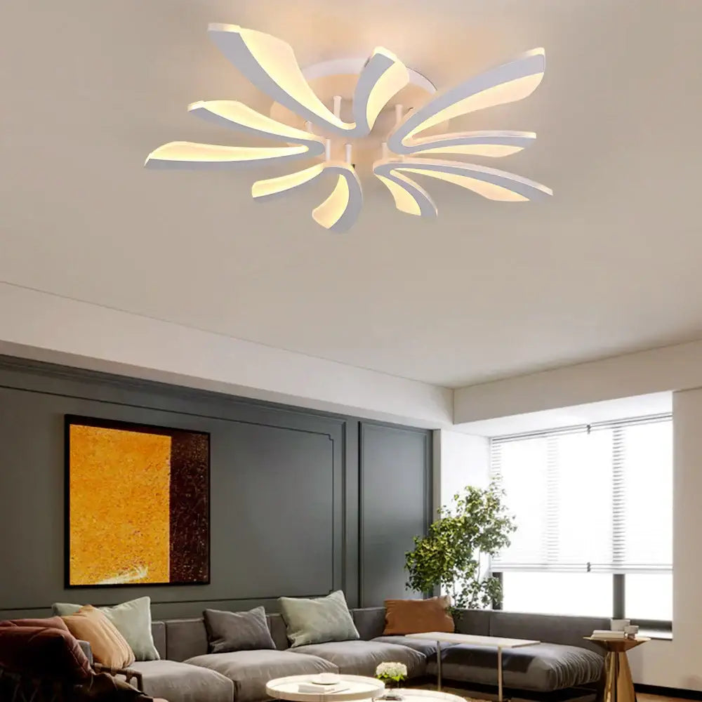 Modern white petal acrylic led chandelier ceiling lamp by decorbites with a sleek design for dining room decor