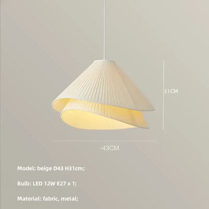 Beige pleated fabric chandelier with metal frame e27 fabric chandelier model d43 for modern bedroom pendant lighting