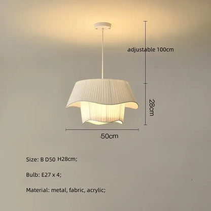 Modern white pleated fabric pendant light with metal acrylic frame and adjustable 100cm hanging length for decorbites creamy style e27
