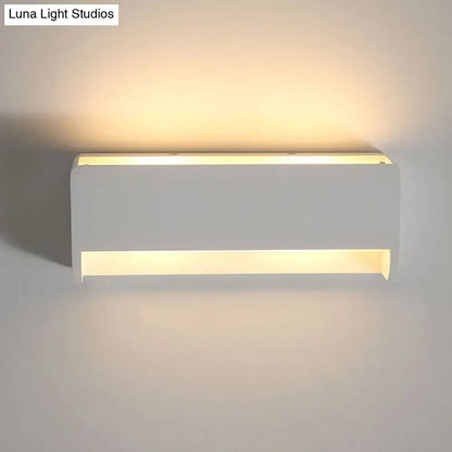 Modern white rectangle gypsum shade wall sconce with warm ambient lighting for bedroom led light use