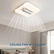 Modern white rectangular bladeless ceiling fan light with metallic accents for bedroom ceiling fan light use
