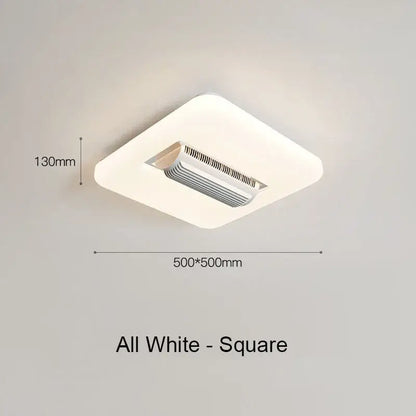 Modern white rectangular bladeless ceiling fan light with sleek ceiling fan light and integrated diffuser for bedroom